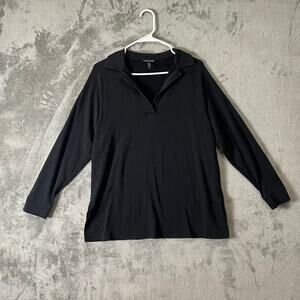 Eileen Fisher Black Pullover Collared Shirt Minimalist Modern Classic Oversized